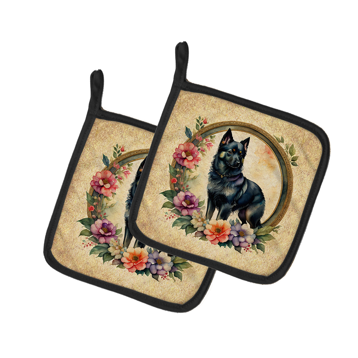 Buy this Schipperke and Flowers Pair of Pot Holders