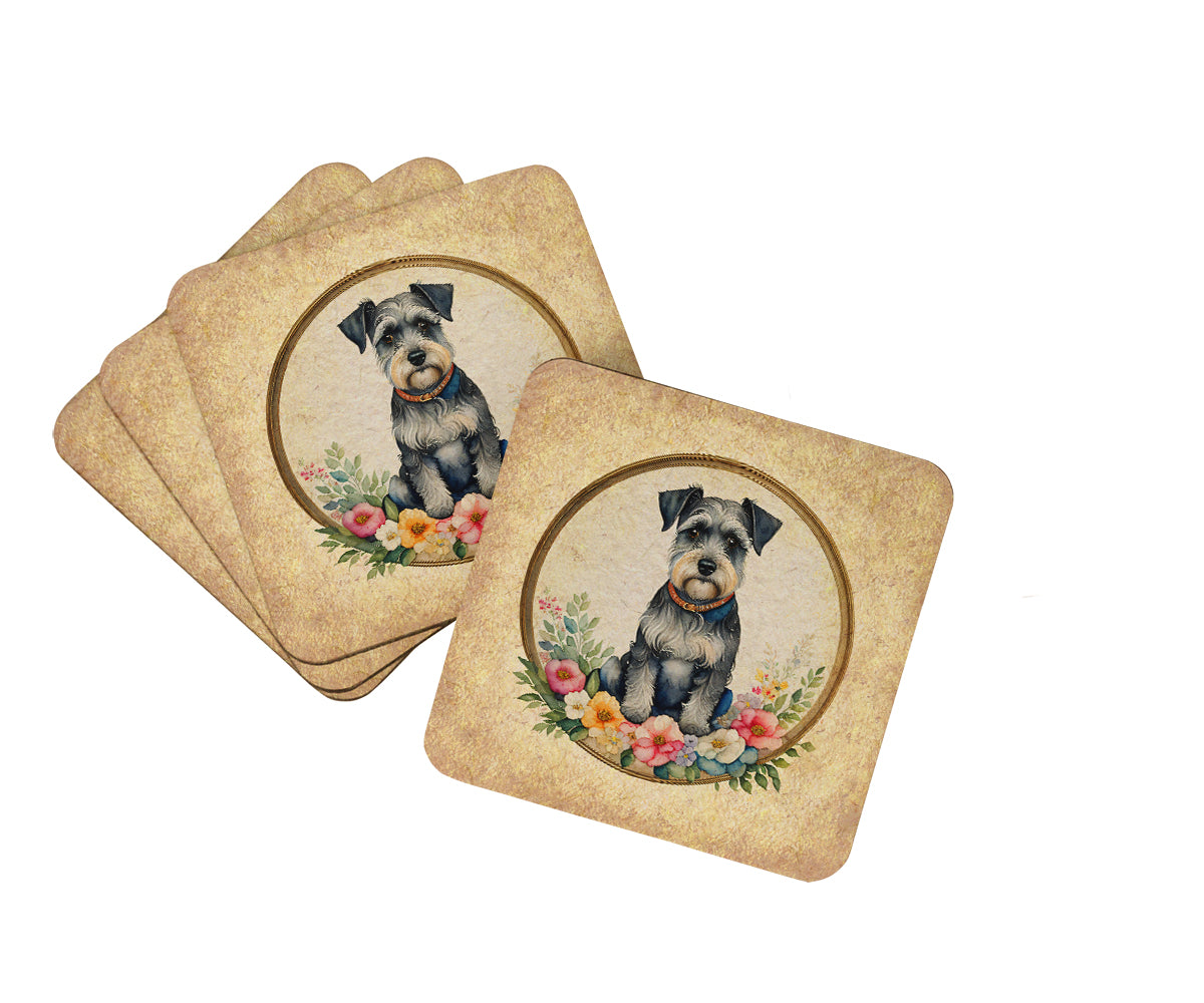 Buy this Schnauzer and Flowers Foam Coasters
