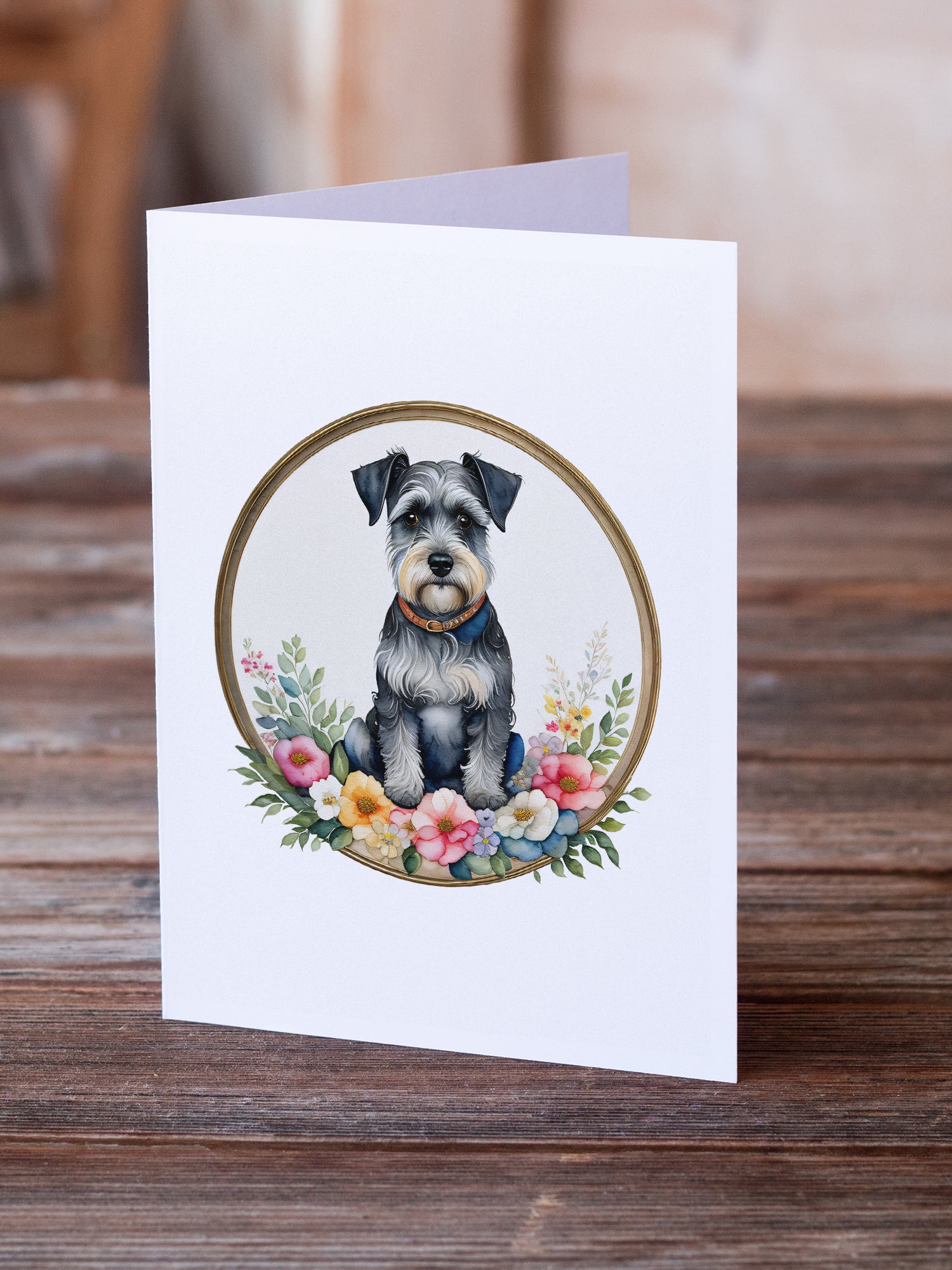 Schnauzer and Flowers Greeting Cards and Envelopes Pack of 8