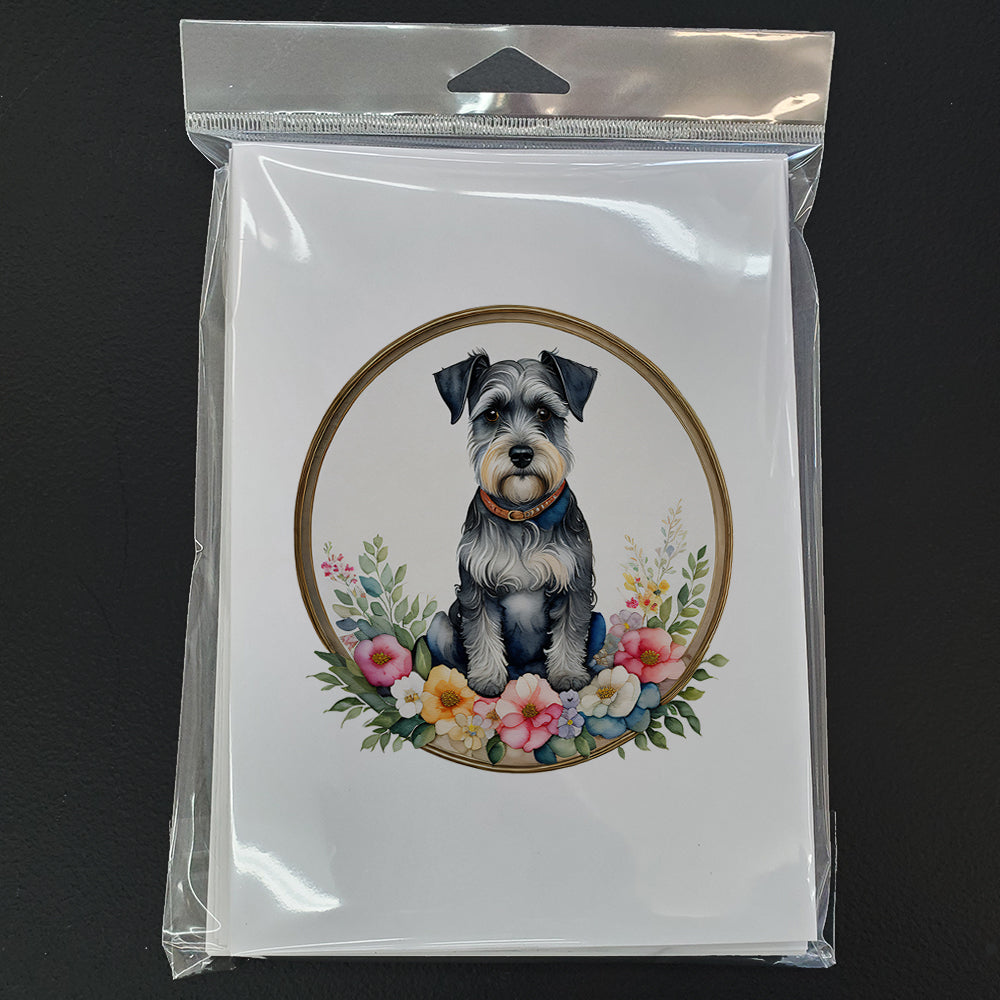Schnauzer and Flowers Greeting Cards and Envelopes Pack of 8