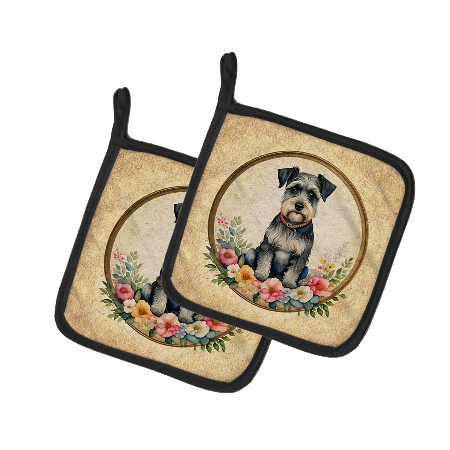 Buy this Schnauzer and Flowers Pair of Pot Holders