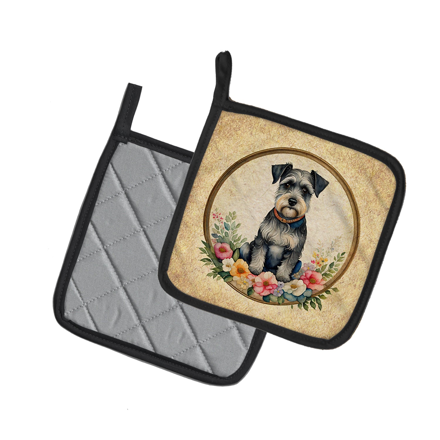 Buy this Schnauzer and Flowers Pair of Pot Holders