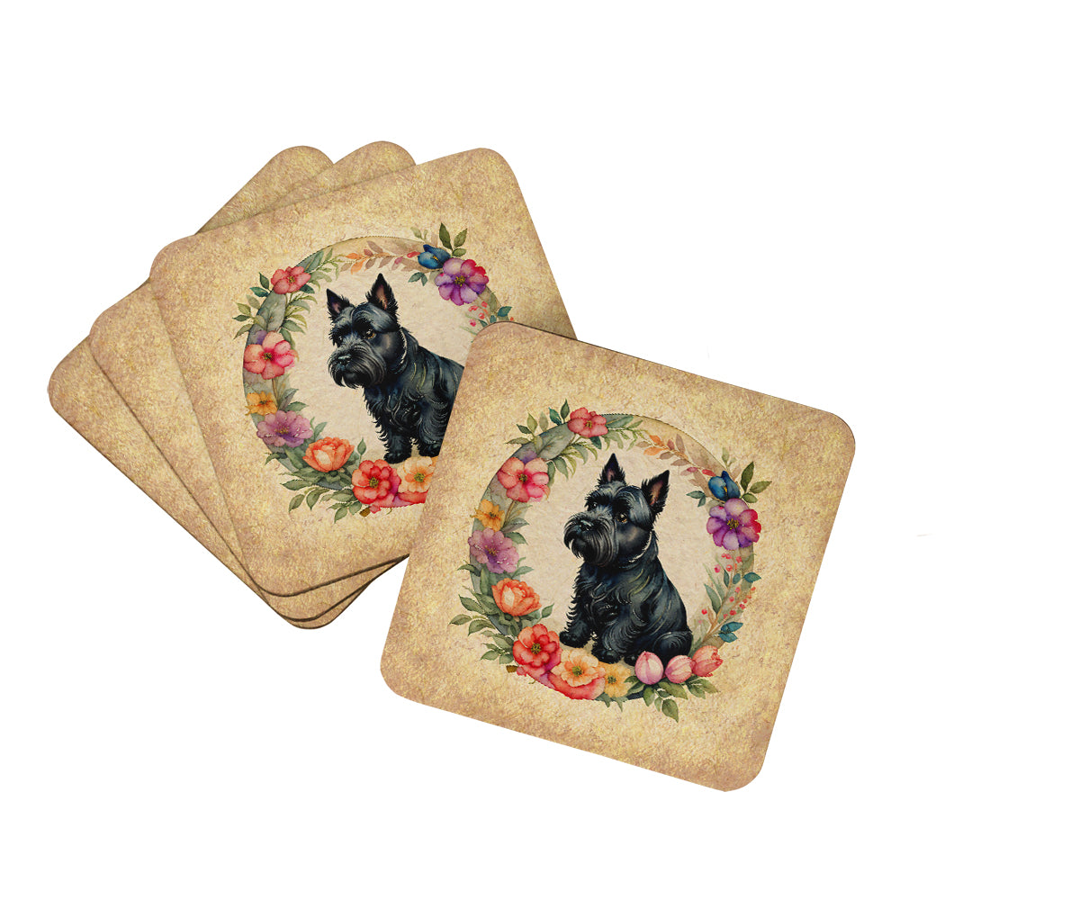 Buy this Scottish Terrier and Flowers Foam Coasters