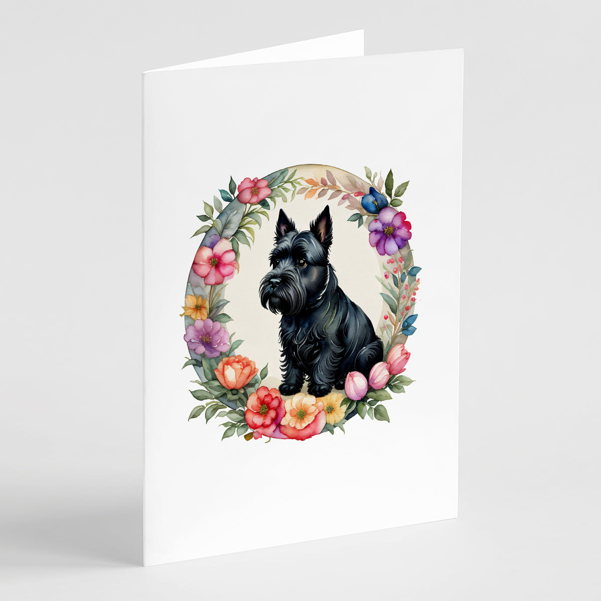Buy this Scottish Terrier and Flowers Greeting Cards and Envelopes Pack of 8