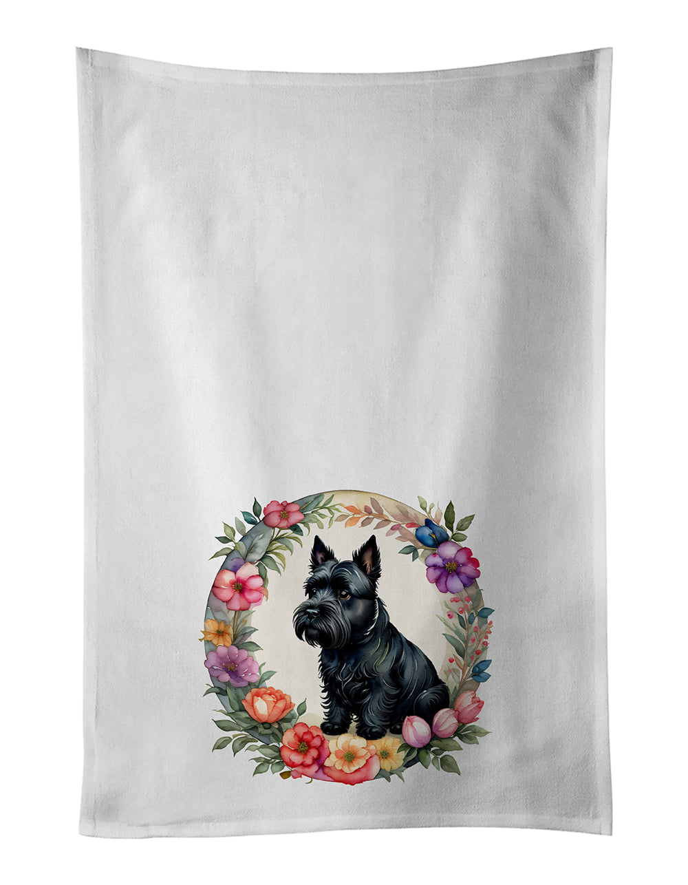 Buy this Scottish Terrier and Flowers Kitchen Towel Set of 2