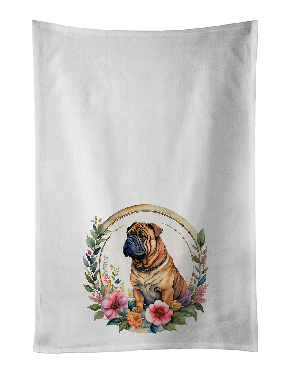 Buy this Shar Pei and Flowers Kitchen Towel Set of 2