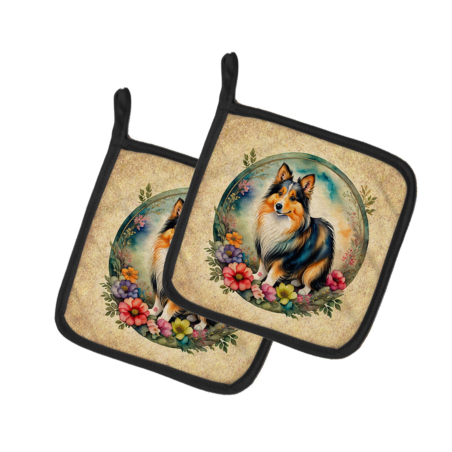 Buy this Sheltie and Flowers Pair of Pot Holders