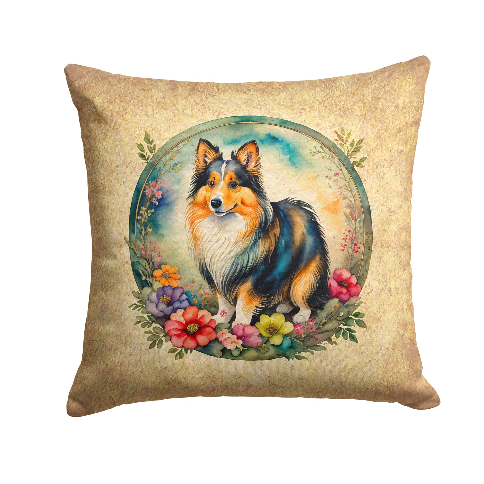 Buy this Sheltie and Flowers Fabric Decorative Pillow