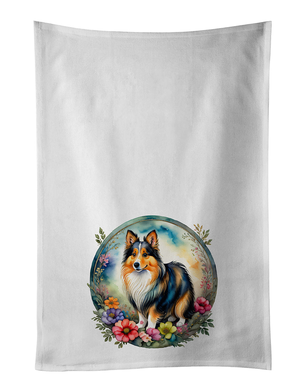 Buy this Sheltie and Flowers Kitchen Towel Set of 2