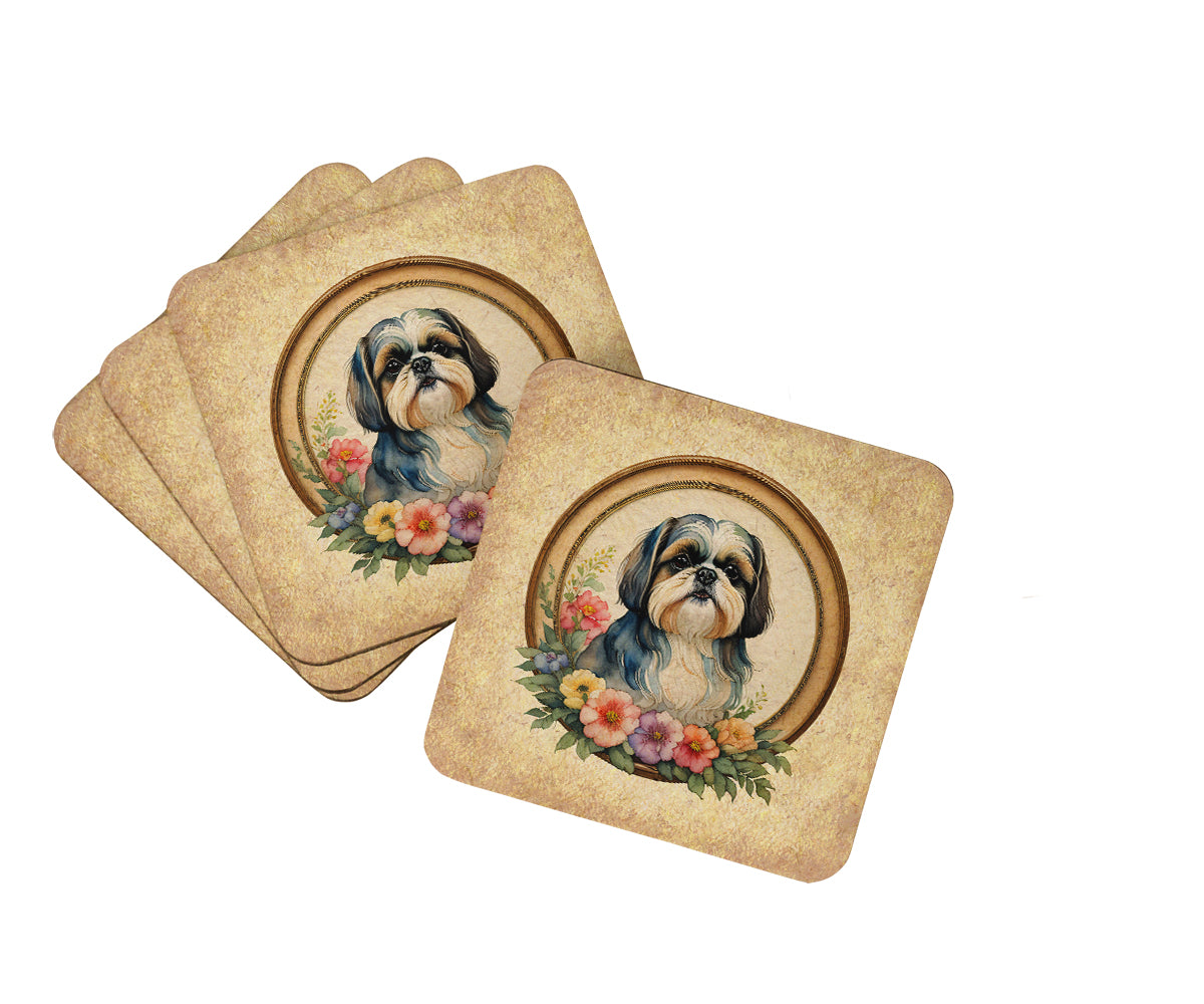 Buy this Shih Tzu and Flowers Foam Coasters