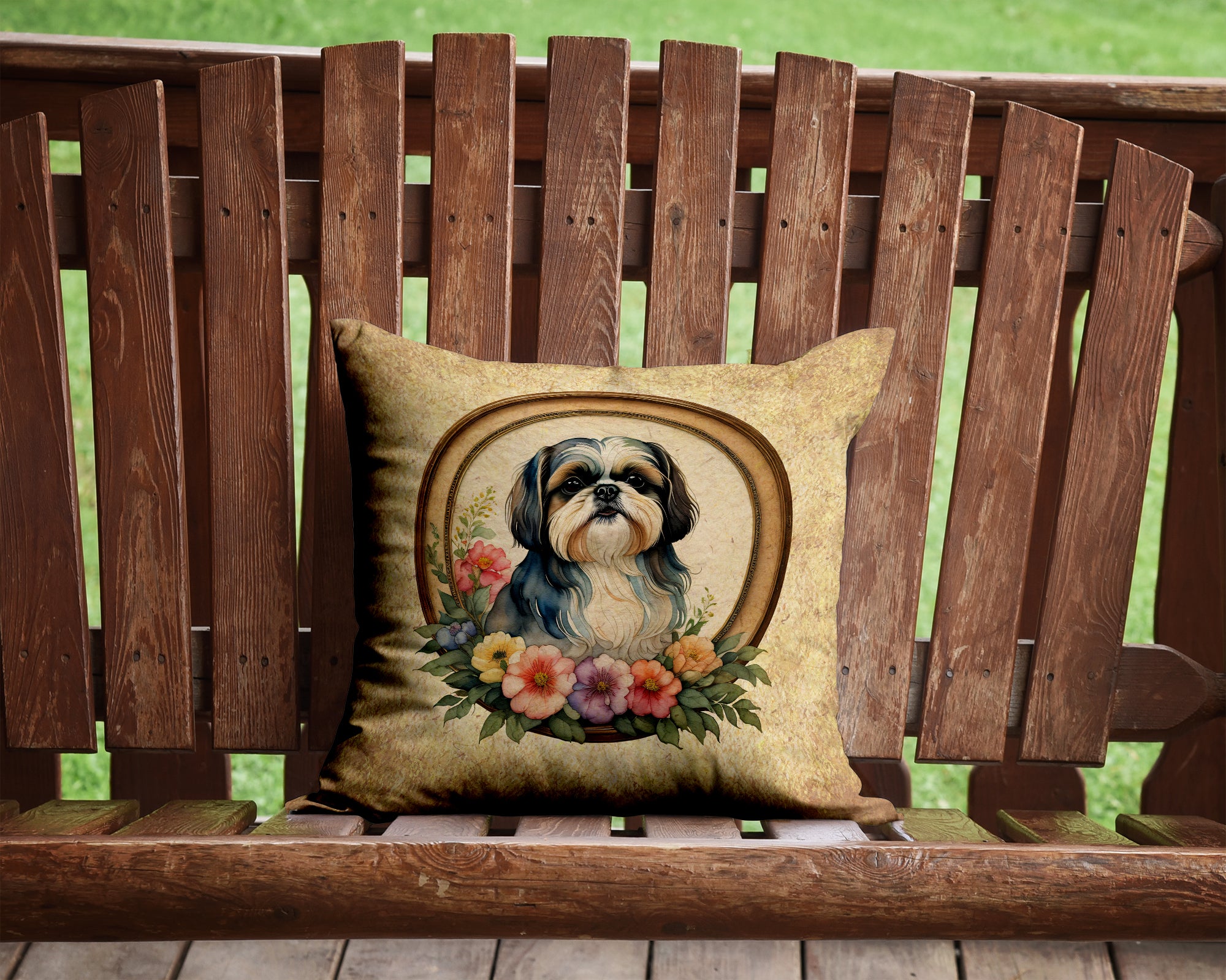 Buy this Shih Tzu and Flowers Fabric Decorative Pillow