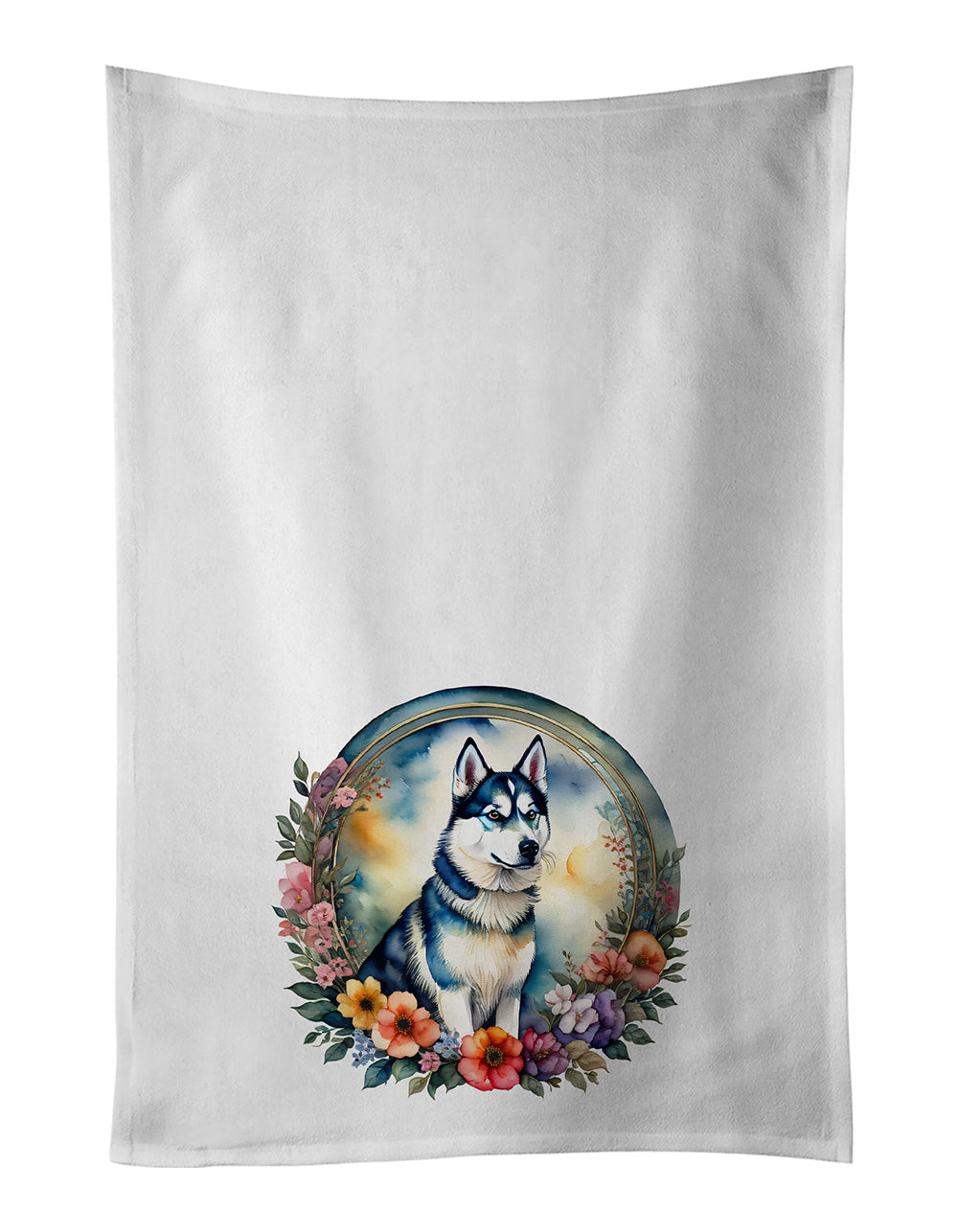 Buy this Siberian Husky and Flowers Kitchen Towel Set of 2