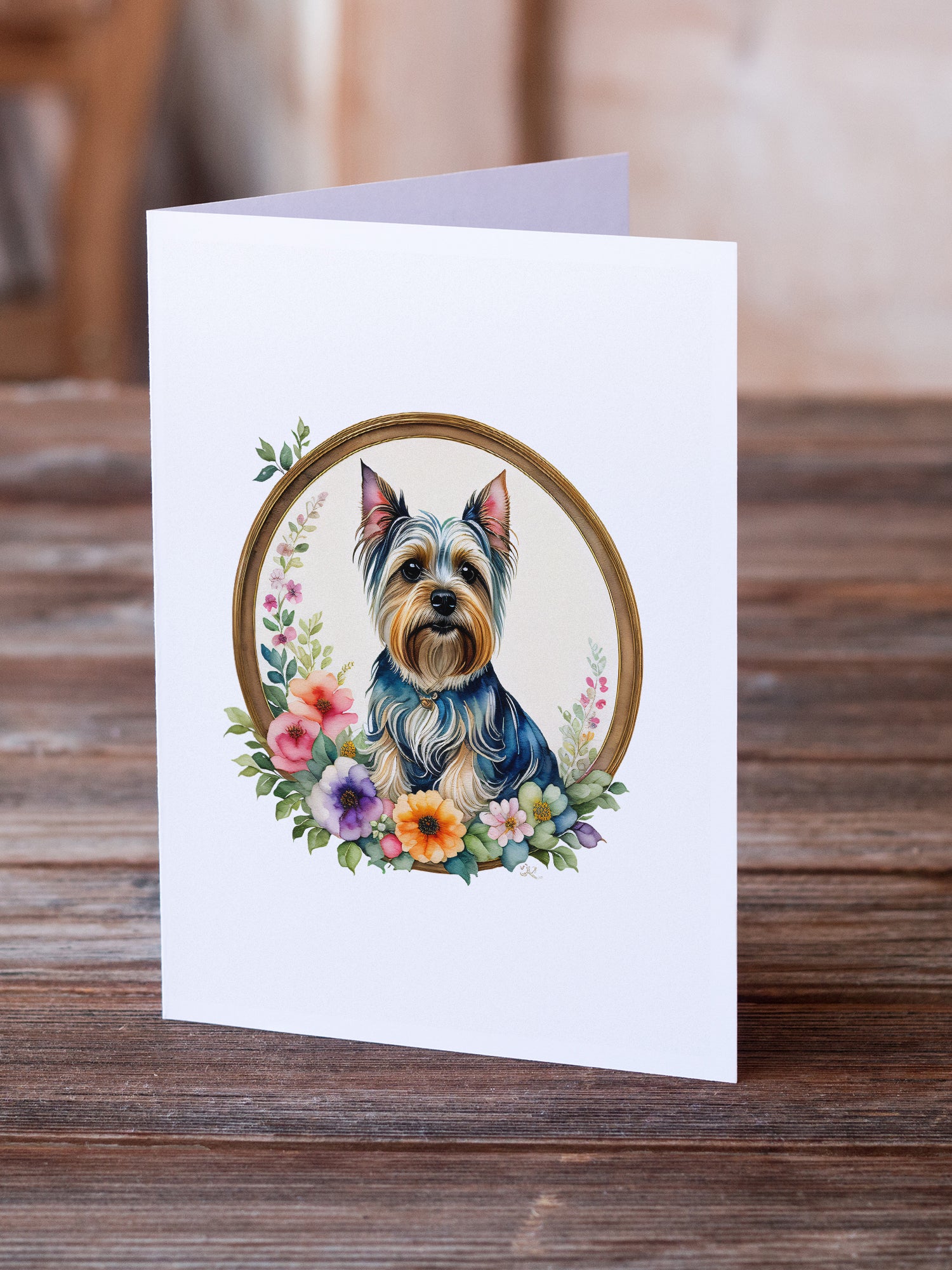 Silky Terrier and Flowers Greeting Cards and Envelopes Pack of 8