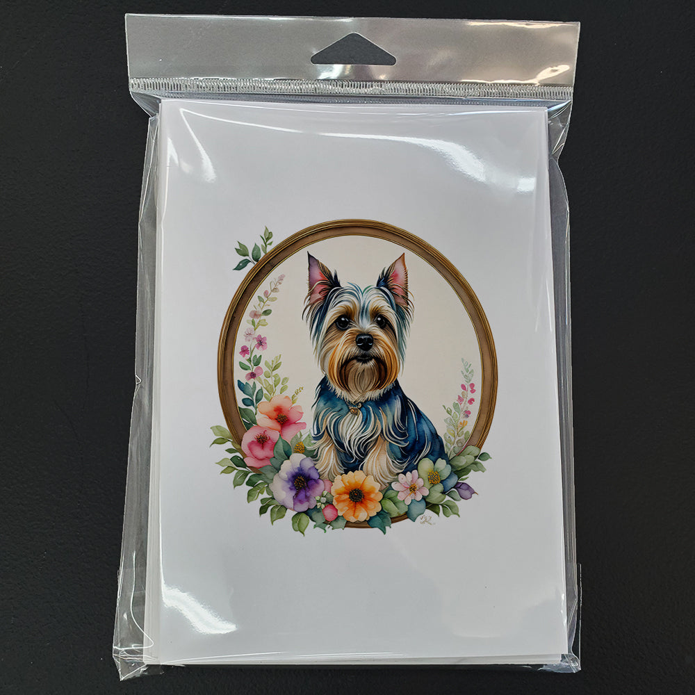 Silky Terrier and Flowers Greeting Cards and Envelopes Pack of 8