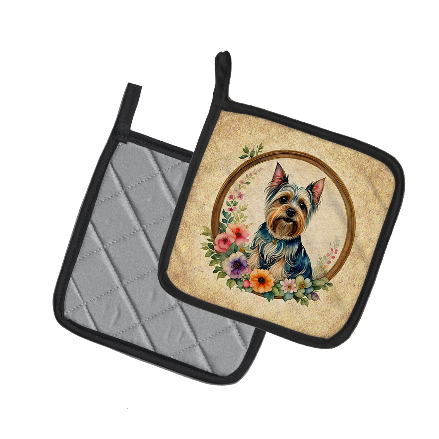 Buy this Silky Terrier and Flowers Pair of Pot Holders