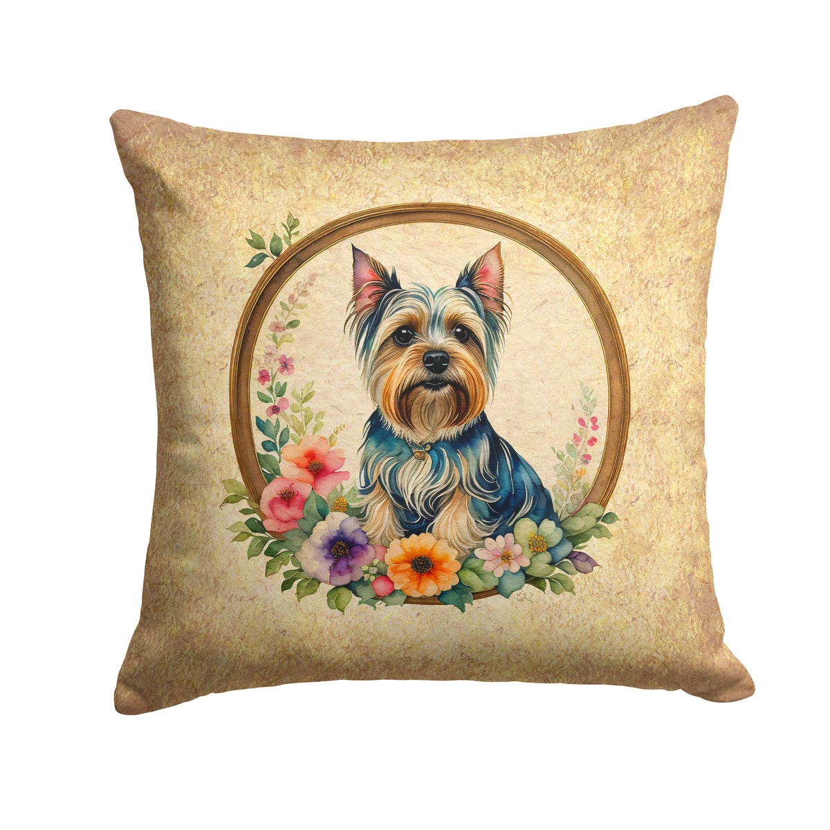 Buy this Silky Terrier and Flowers Fabric Decorative Pillow