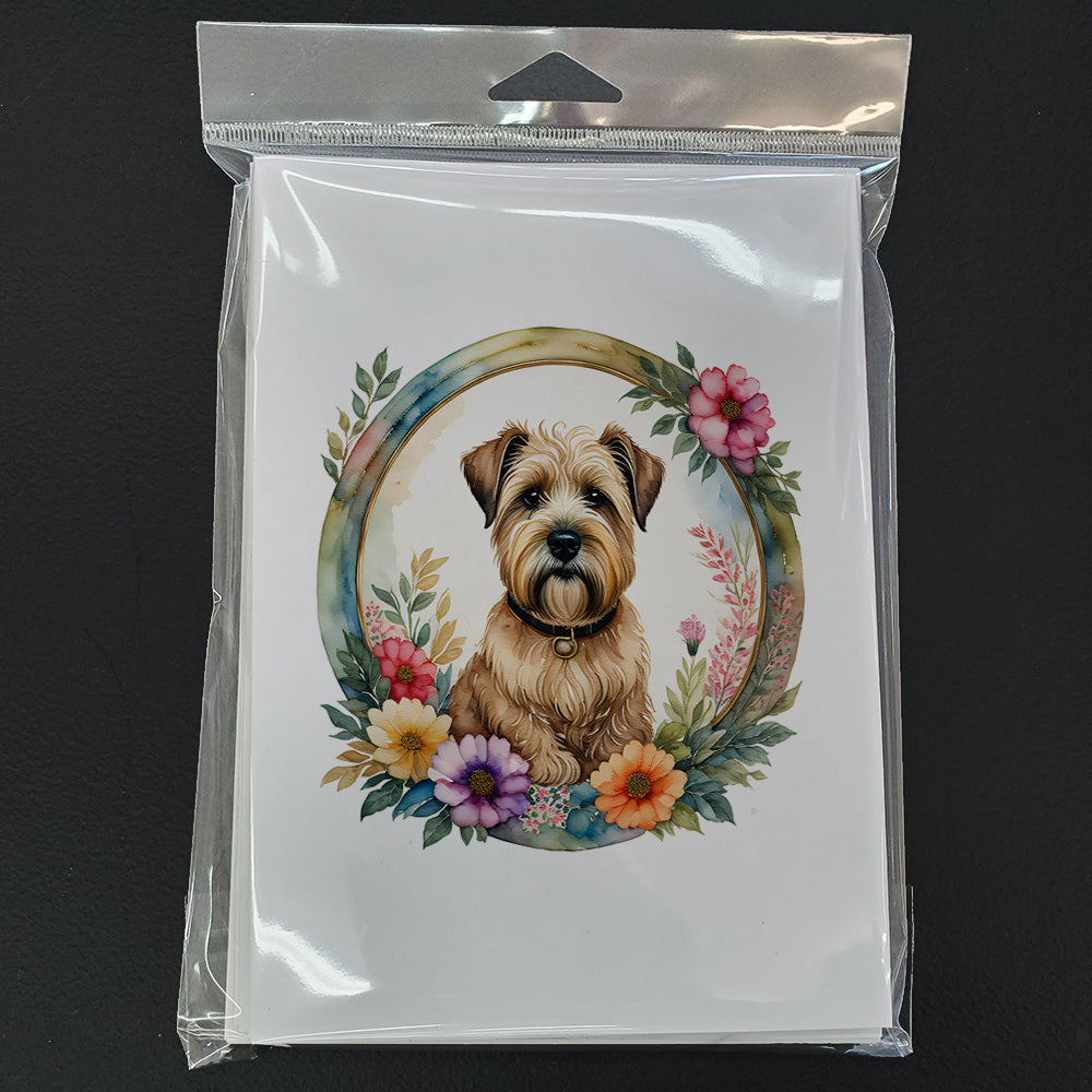 Wheaten Terrier and Flowers Greeting Cards and Envelopes Pack of 8