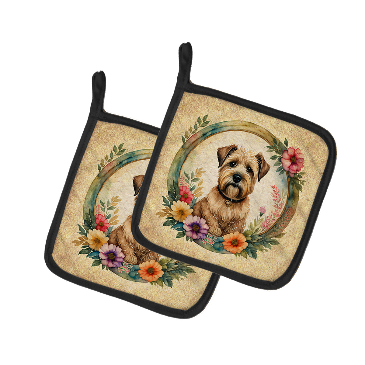 Buy this Wheaten Terrier and Flowers Pair of Pot Holders