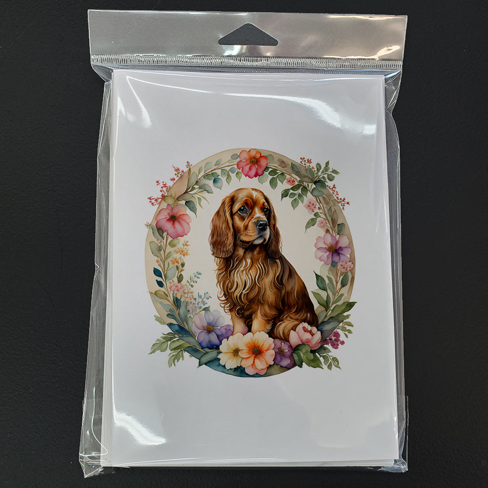 Sussex Spaniel and Flowers Greeting Cards and Envelopes Pack of 8
