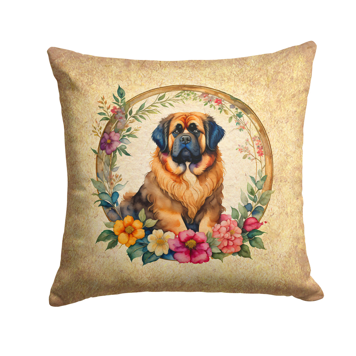 Buy this Tibetan Mastiff and Flowers Fabric Decorative Pillow