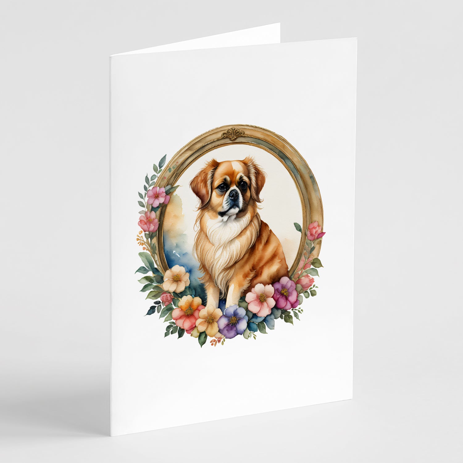 Buy this Tibetan Spaniel and Flowers Greeting Cards and Envelopes Pack of 8