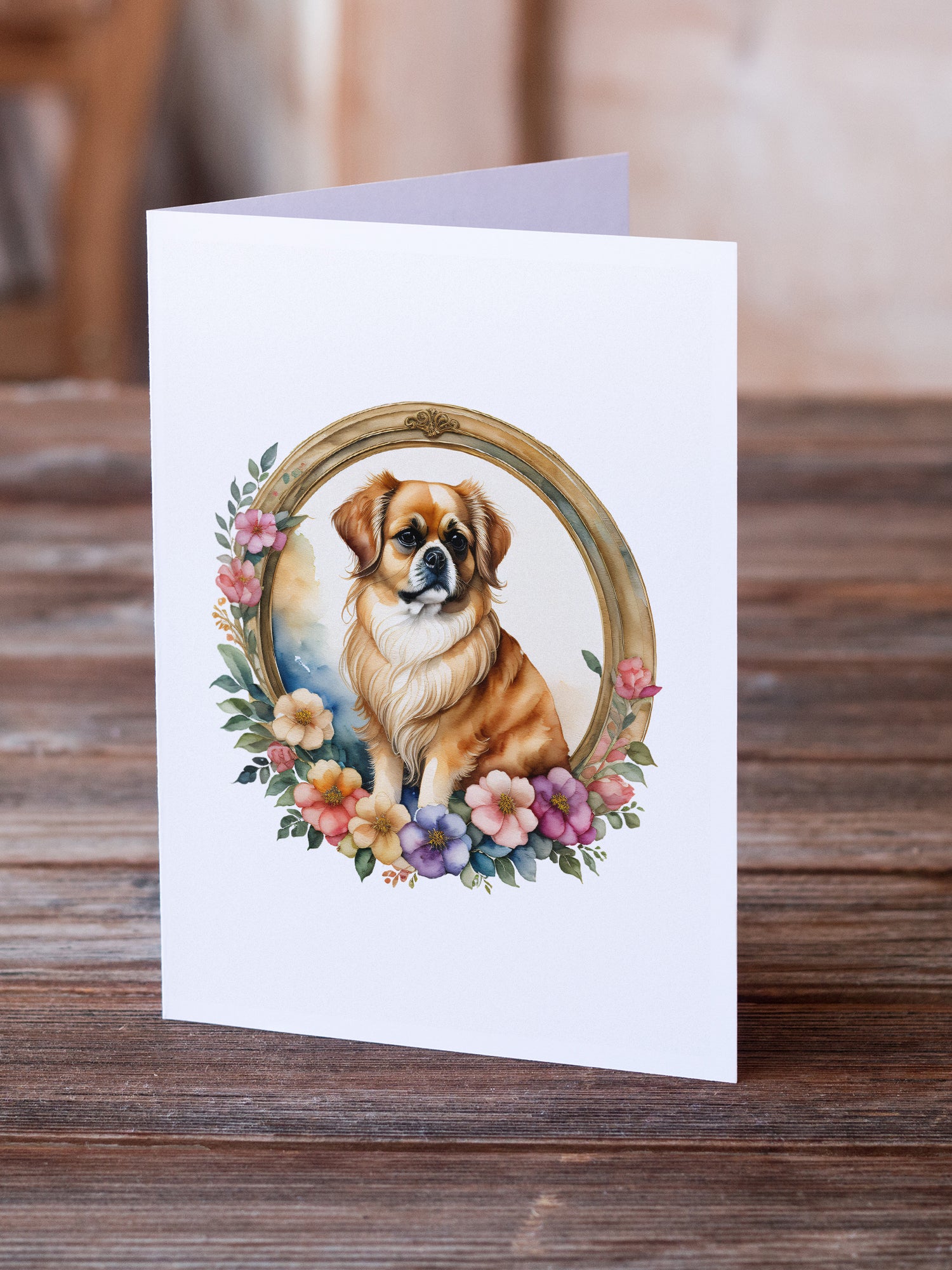 Tibetan Spaniel and Flowers Greeting Cards and Envelopes Pack of 8