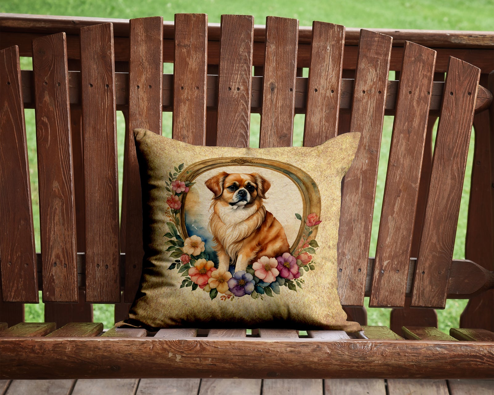 Caroline's Treasures Tibetan Spaniel and Flowers Throw Pillow - 14x14 Decorative Pillow – Art for Your Home & Patio