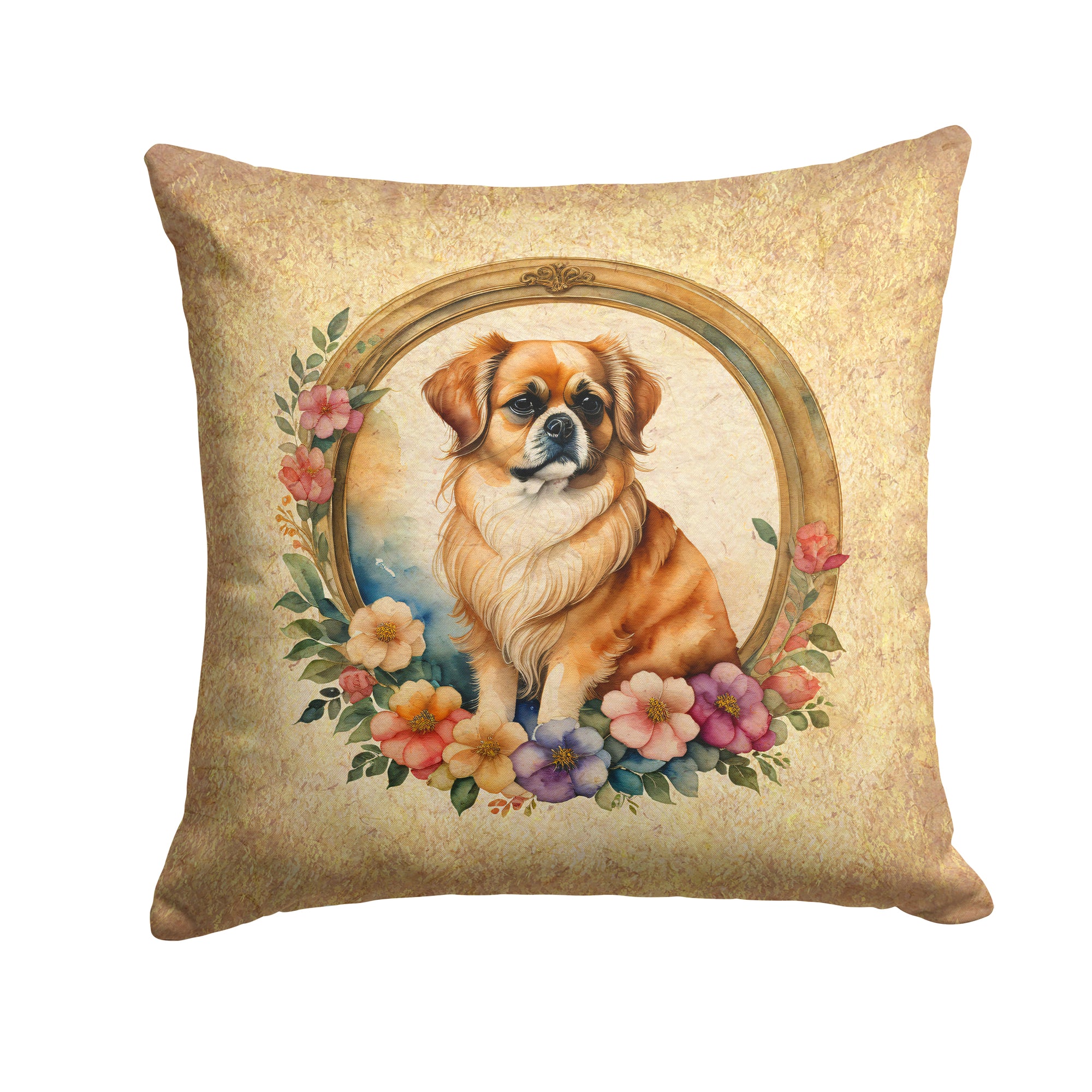 Caroline's Treasures Tibetan Spaniel and Flowers Throw Pillow - 14x14 Decorative Pillow – Art for Your Home & Patio