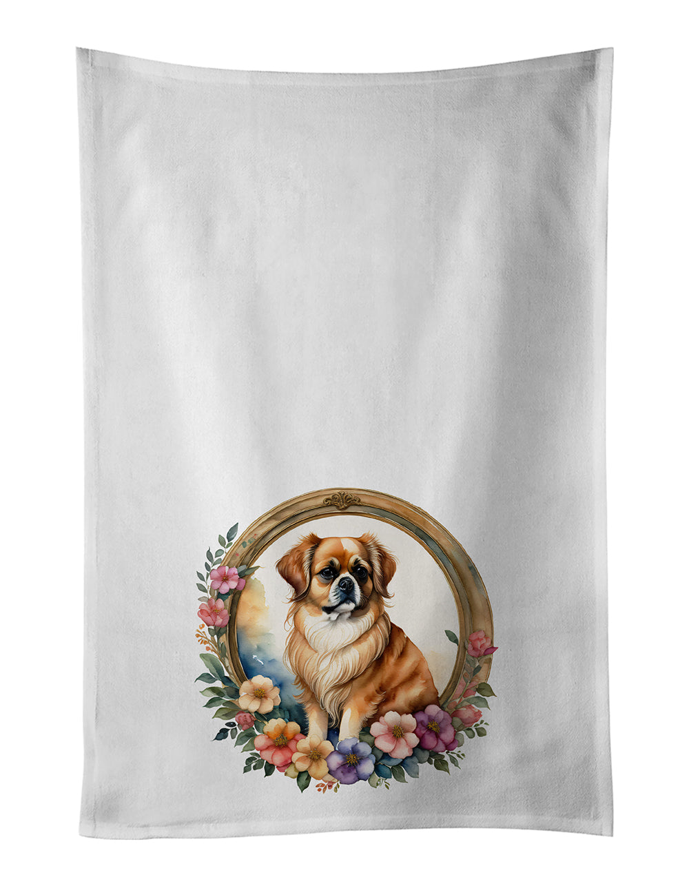 Buy this Tibetan Spaniel and Flowers Kitchen Towel Set of 2
