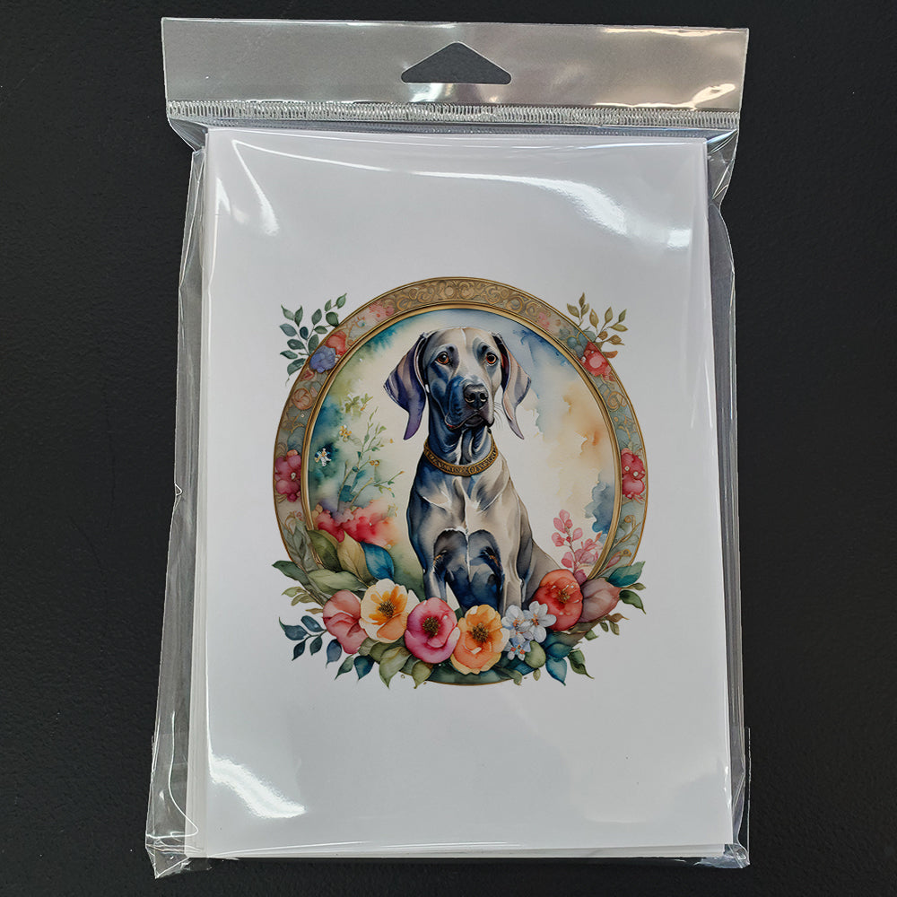 Weimaraner and Flowers Greeting Cards and Envelopes Pack of 8