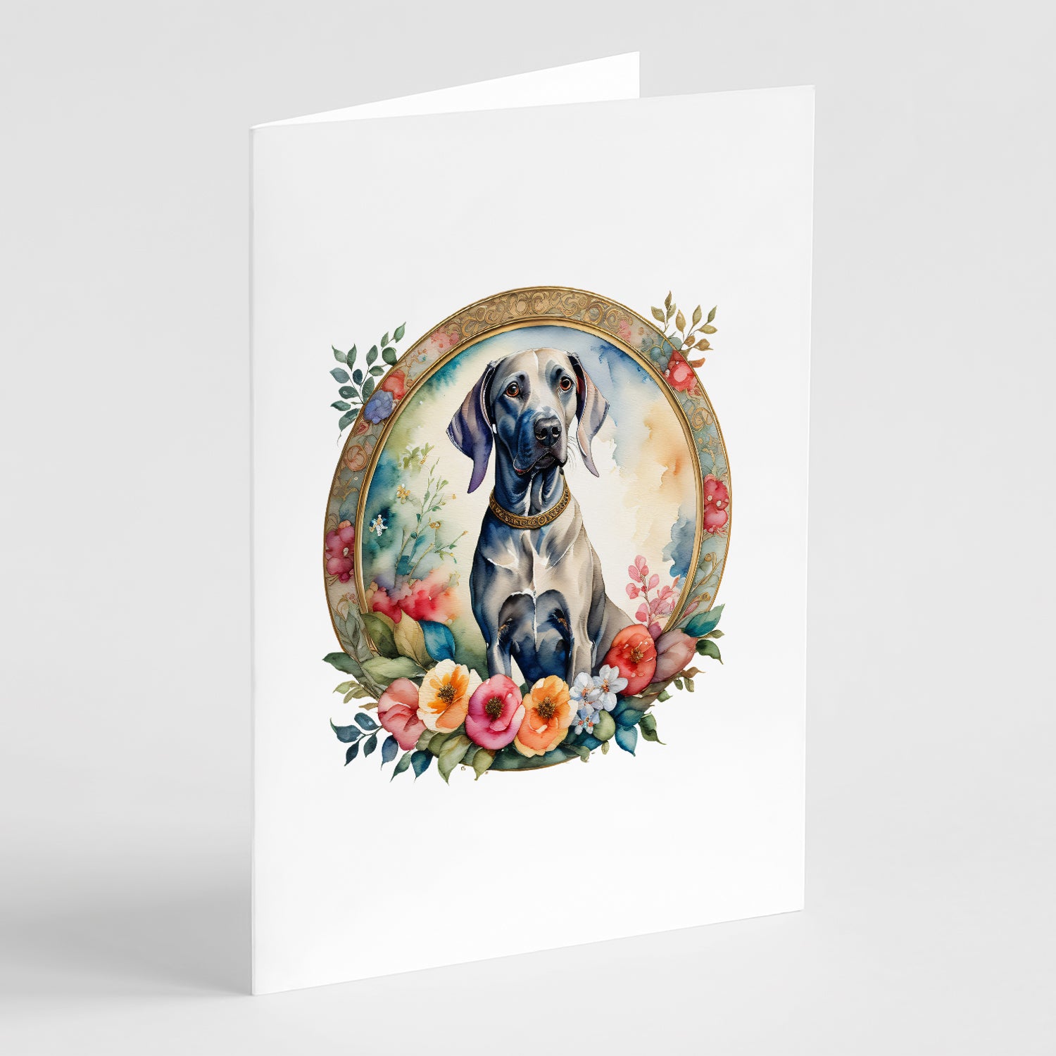 Buy this Weimaraner and Flowers Greeting Cards and Envelopes Pack of 8