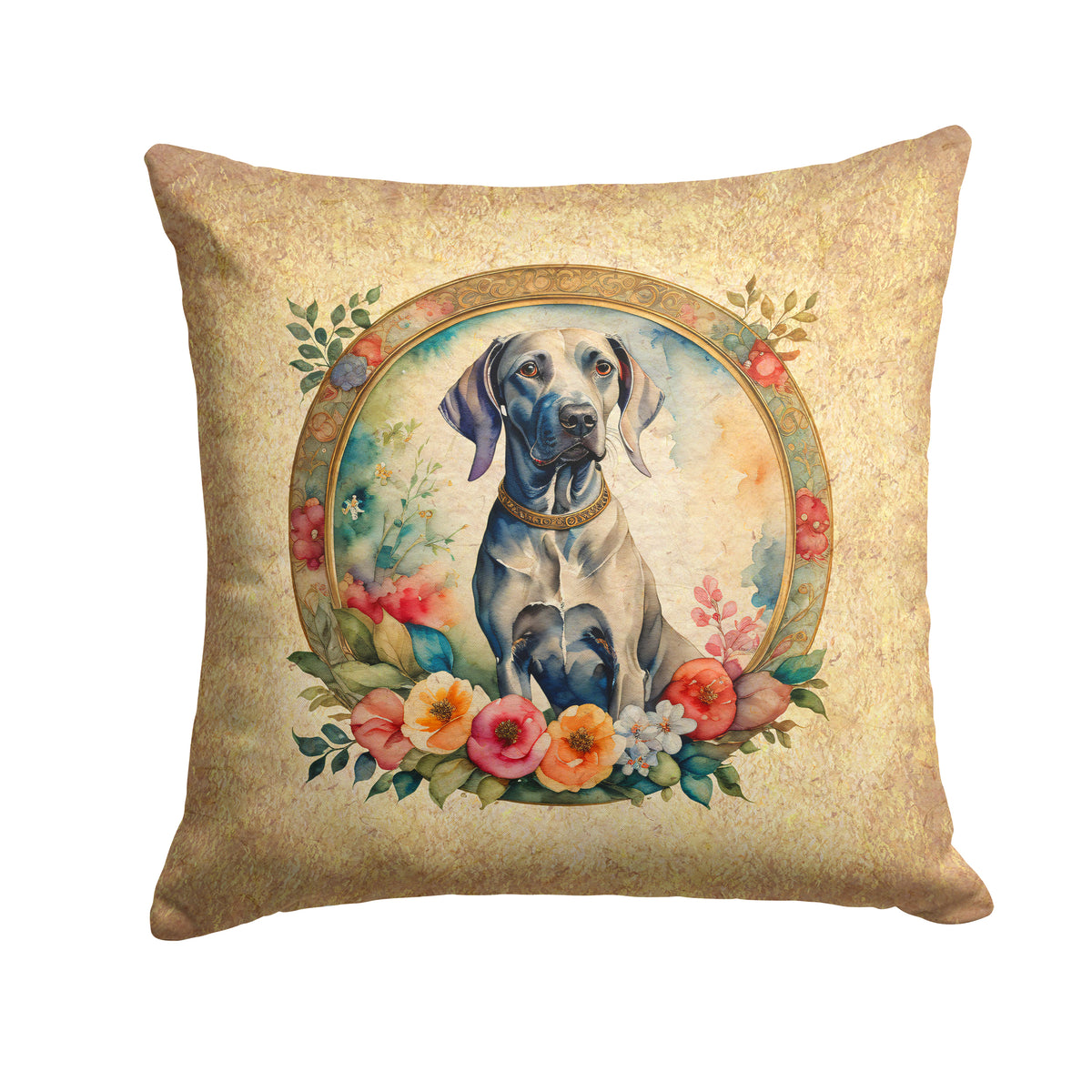 Buy this Weimaraner and Flowers Fabric Decorative Pillow