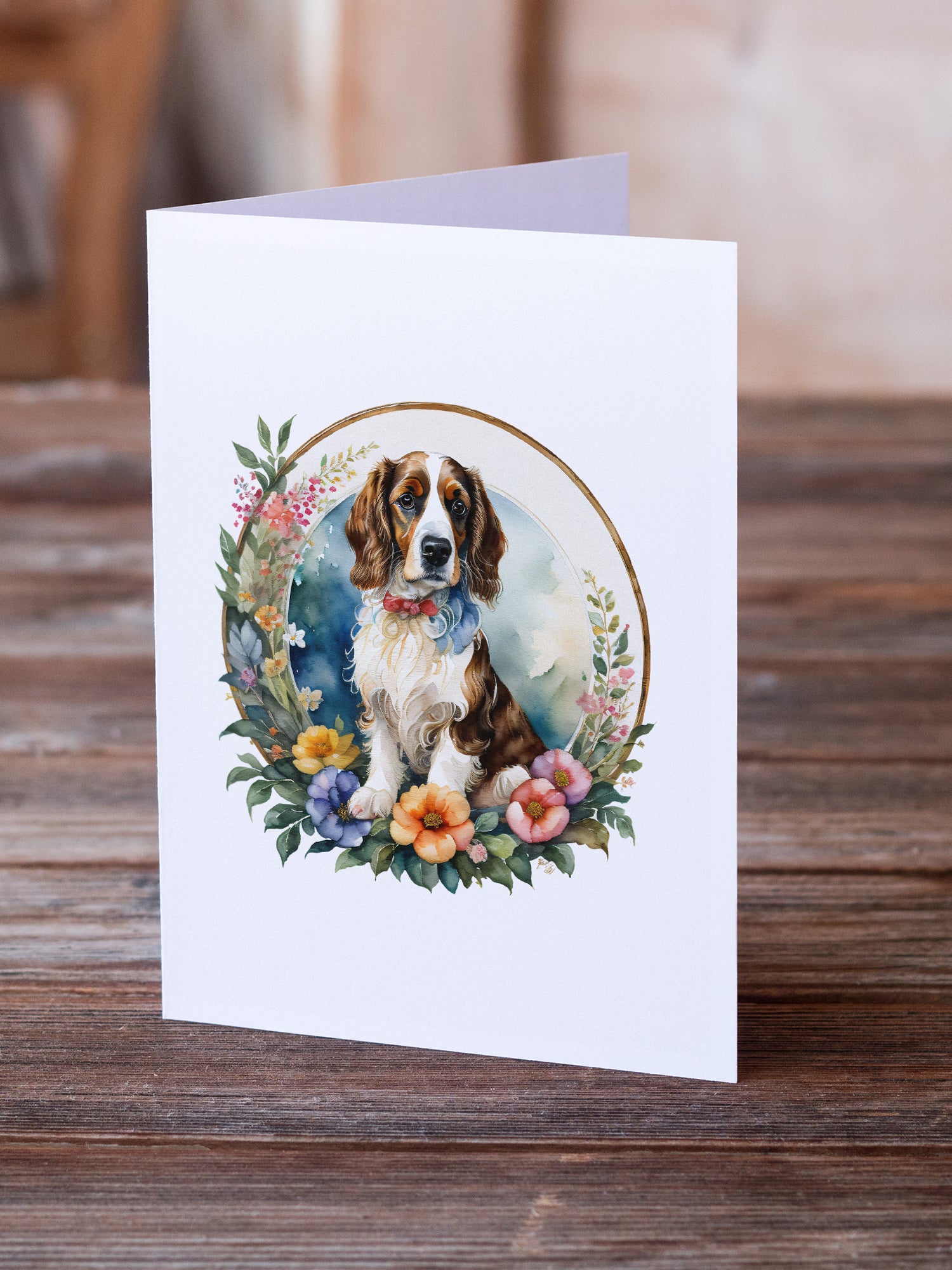 Buy this Welsh Springer Spaniel and Flowers Greeting Cards and Envelopes Pack of 8