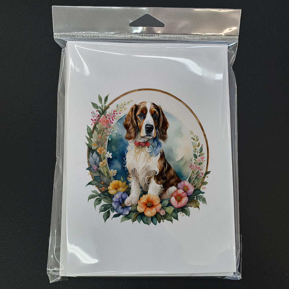 Welsh Springer Spaniel and Flowers Greeting Cards and Envelopes Pack of 8