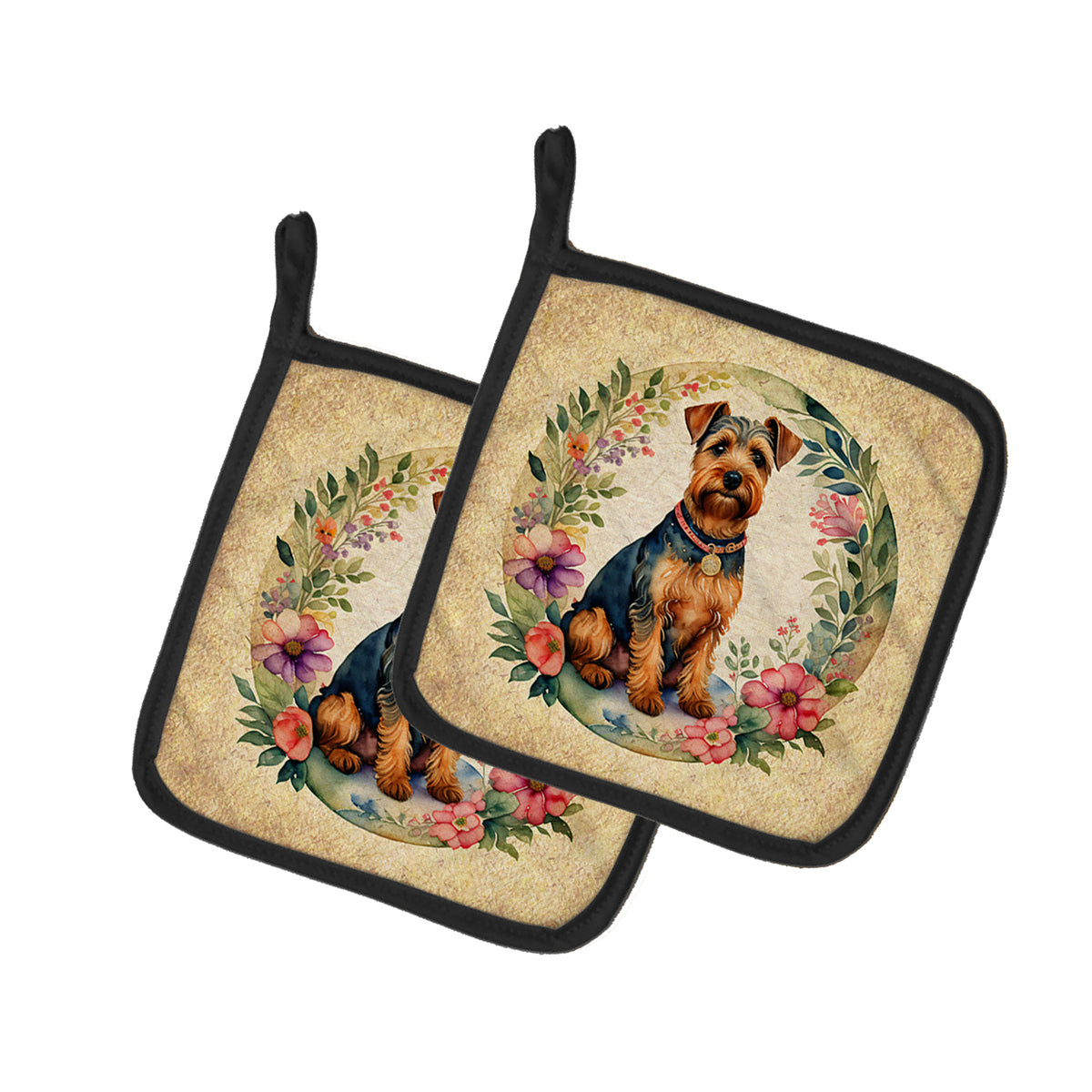 Buy this Welsh Terrier and Flowers Pair of Pot Holders