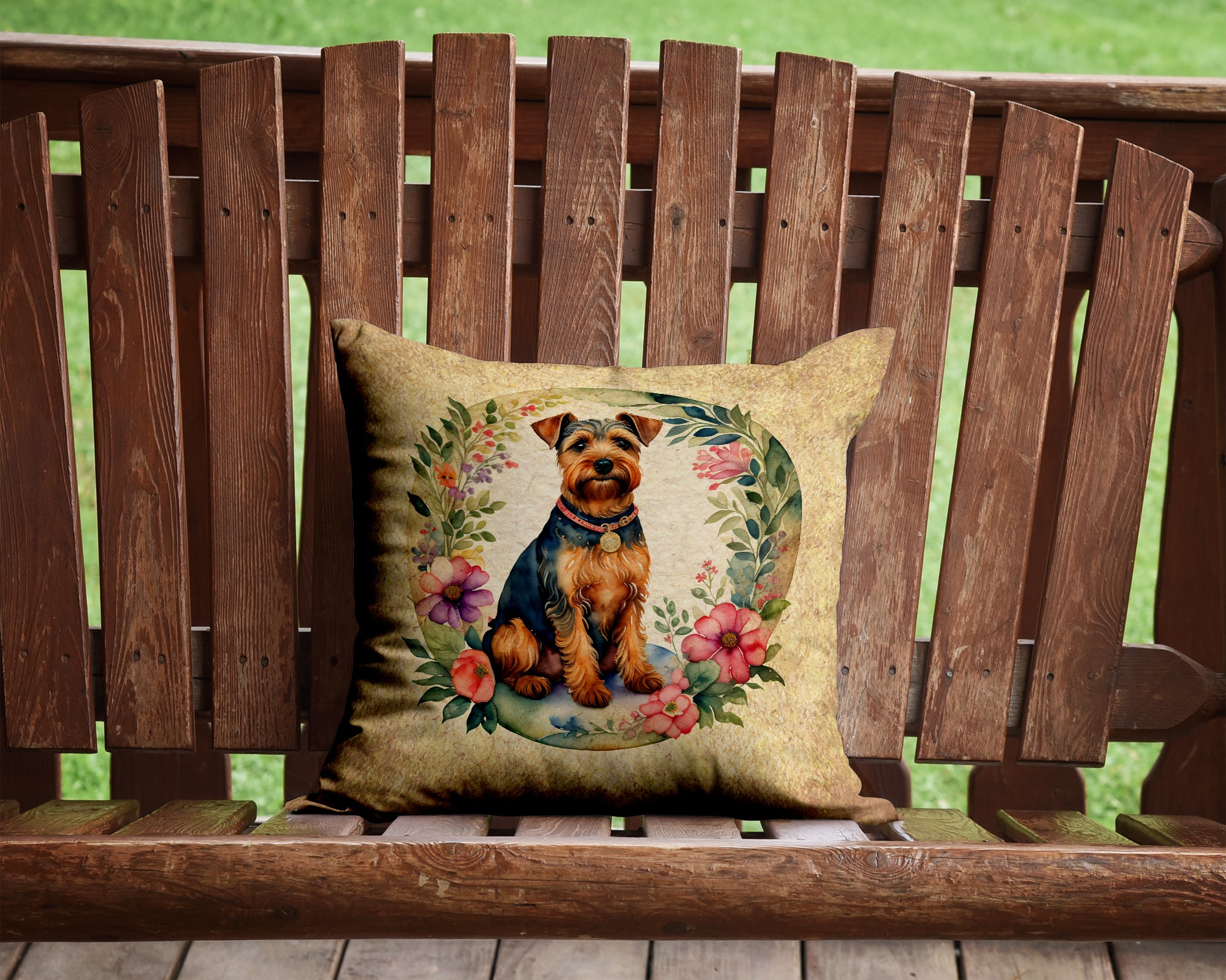 Welsh Terrier and Flowers Fabric Decorative Pillow