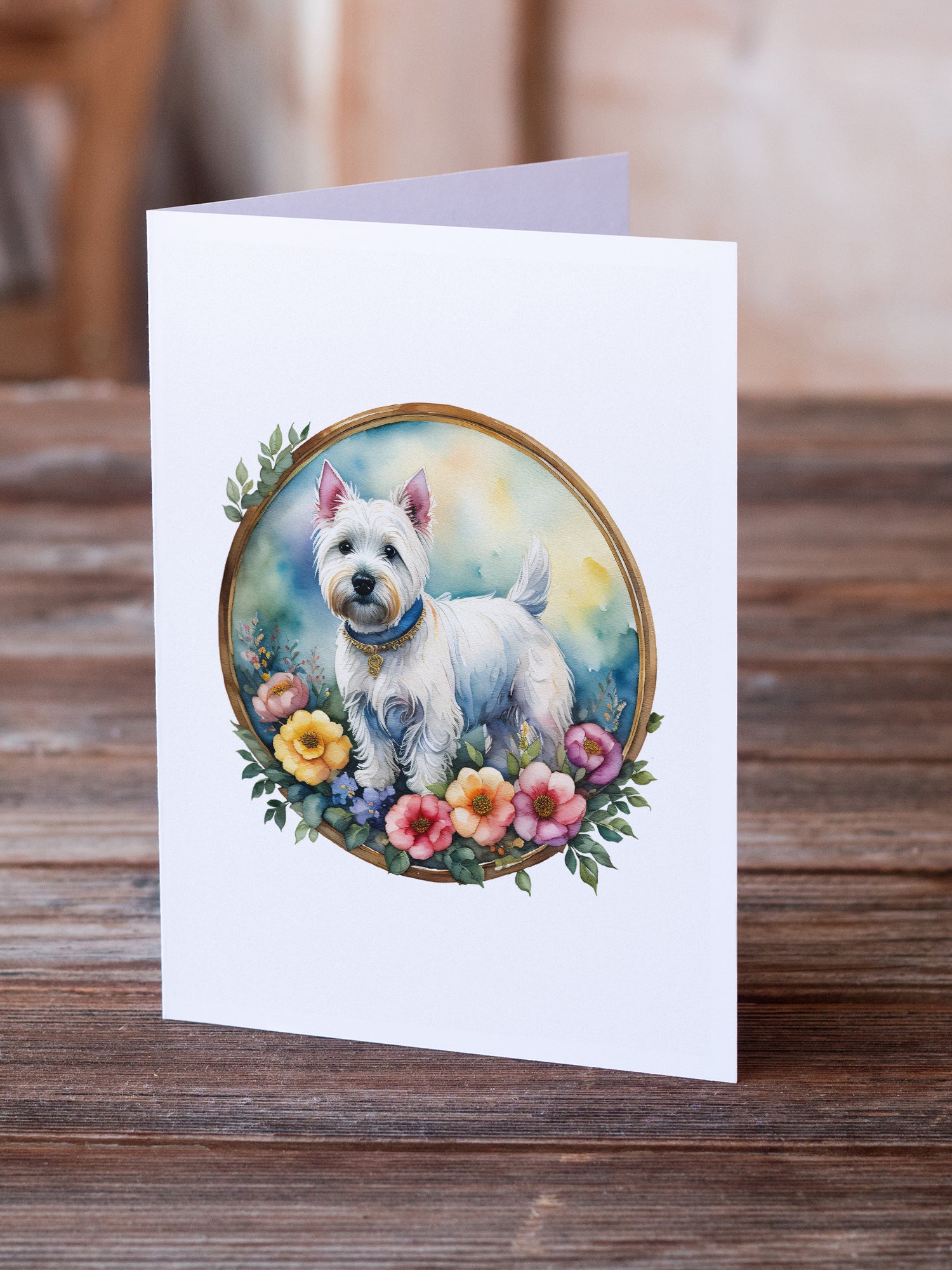 Buy this Westie and Flowers Greeting Cards and Envelopes Pack of 8