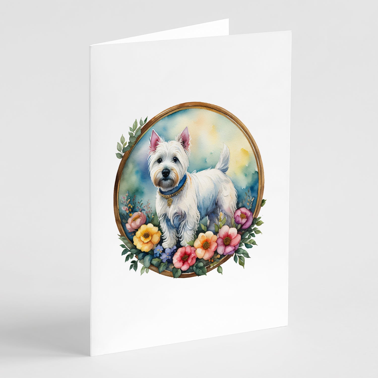 Buy this Westie and Flowers Greeting Cards and Envelopes Pack of 8