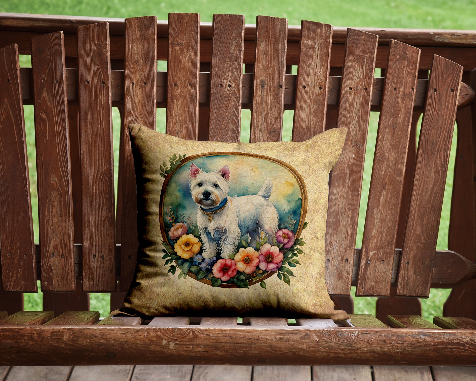 Buy this Westie and Flowers Fabric Decorative Pillow