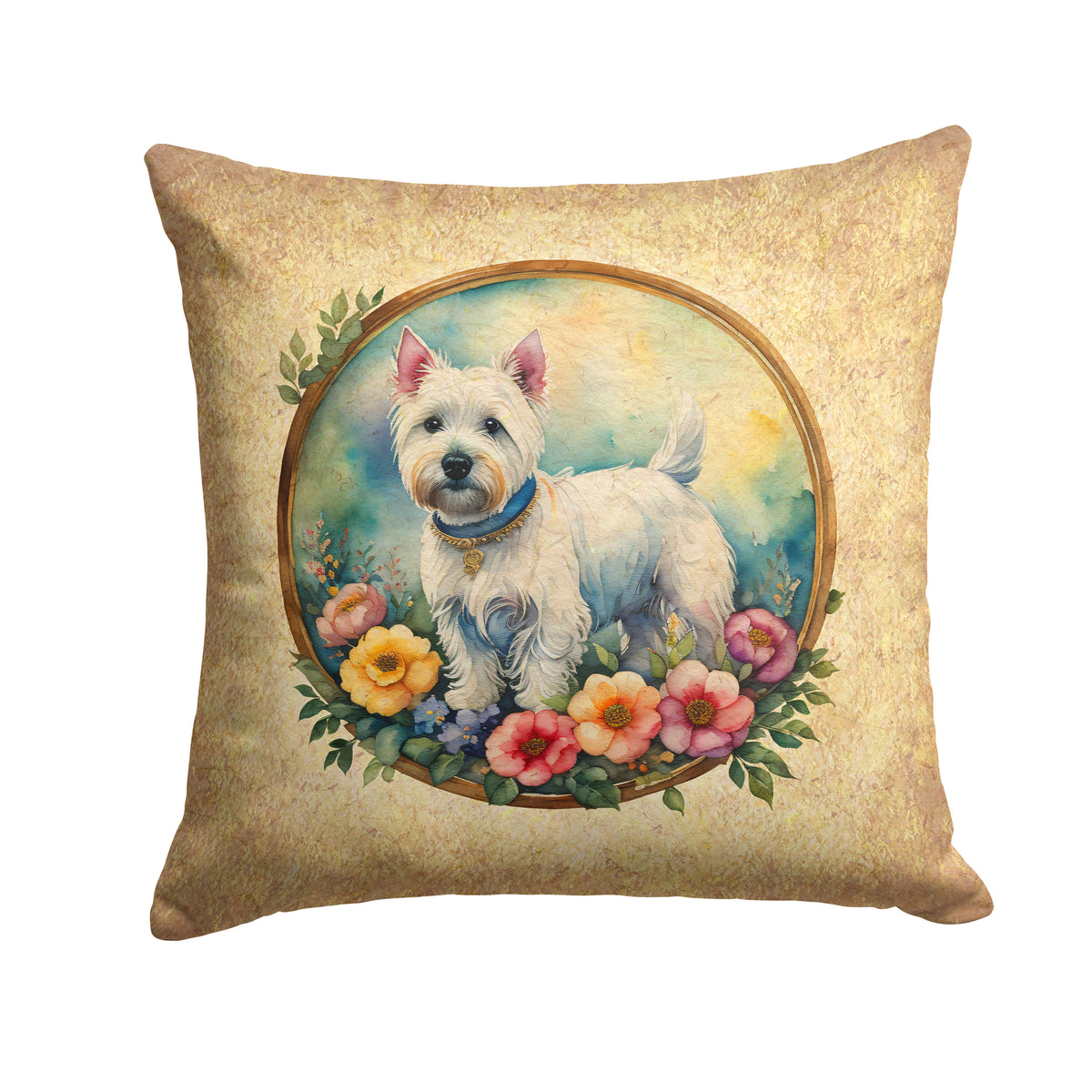 Buy this Westie and Flowers Fabric Decorative Pillow