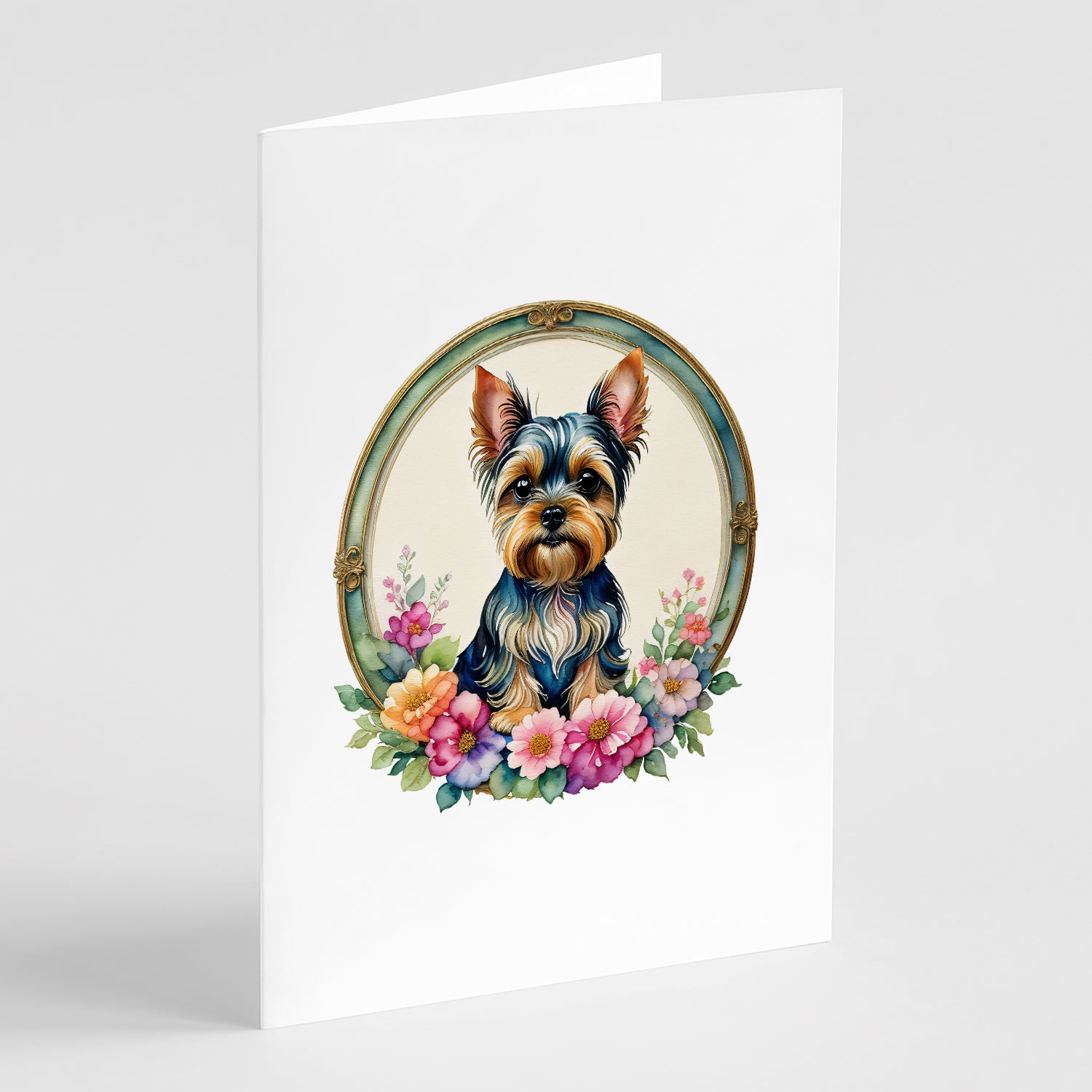 Buy this Yorkshire Terrier and Flowers Greeting Cards and Envelopes Pack of 8