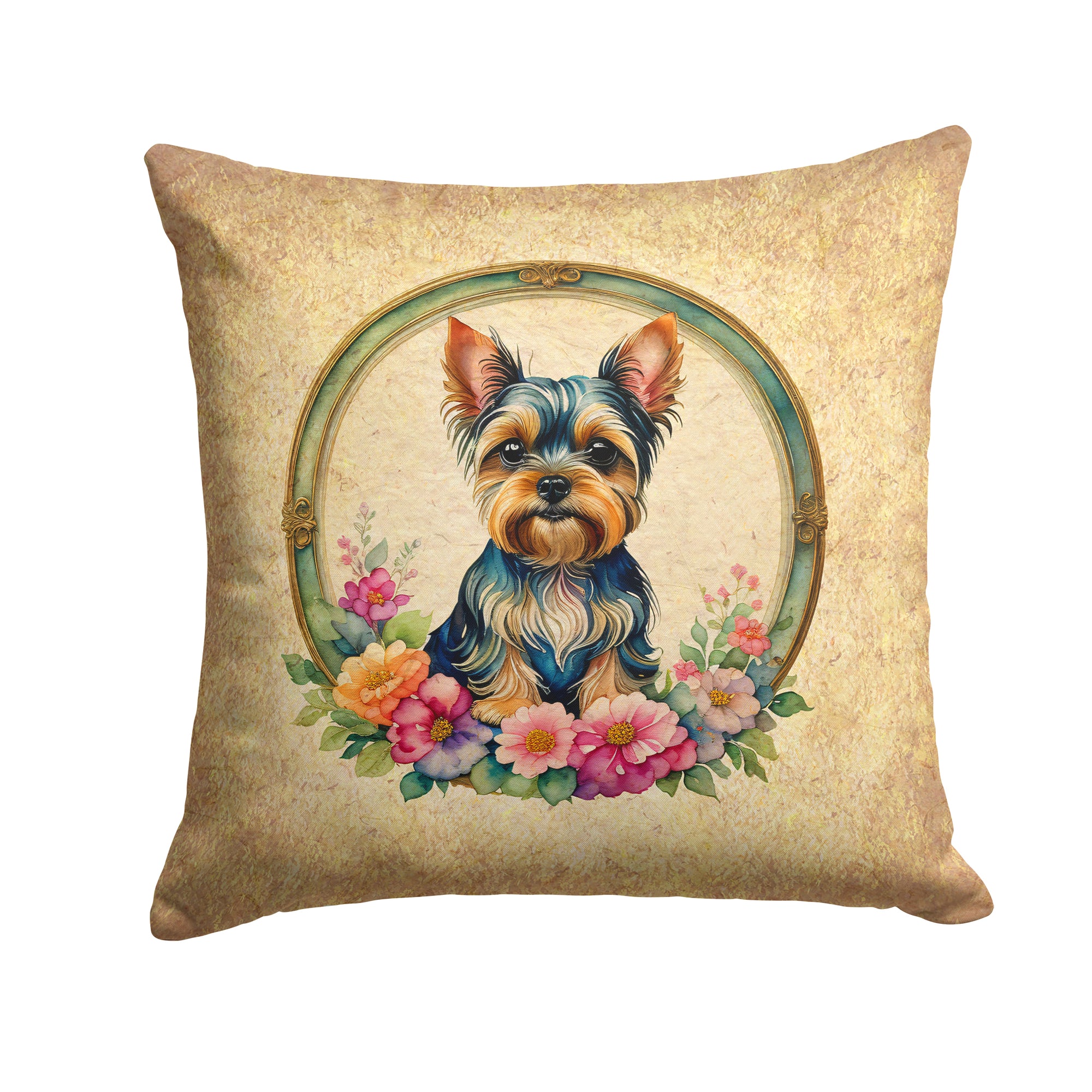 Buy this Yorkshire Terrier and Flowers Fabric Decorative Pillow