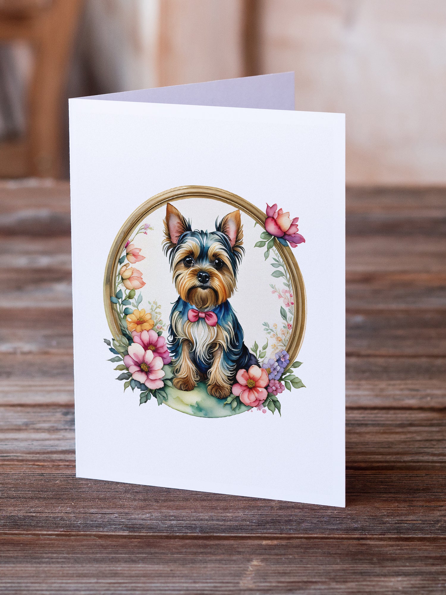 Buy this Yorkshire Terrier and Flowers Greeting Cards and Envelopes Pack of 8