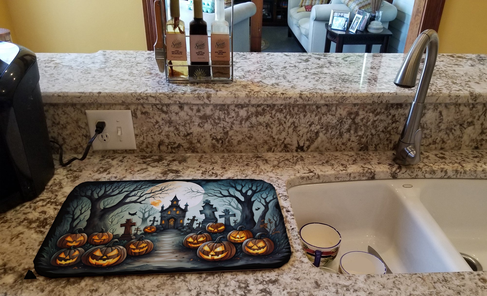 Graveyard Spooky Halloween Dish Drying Mat