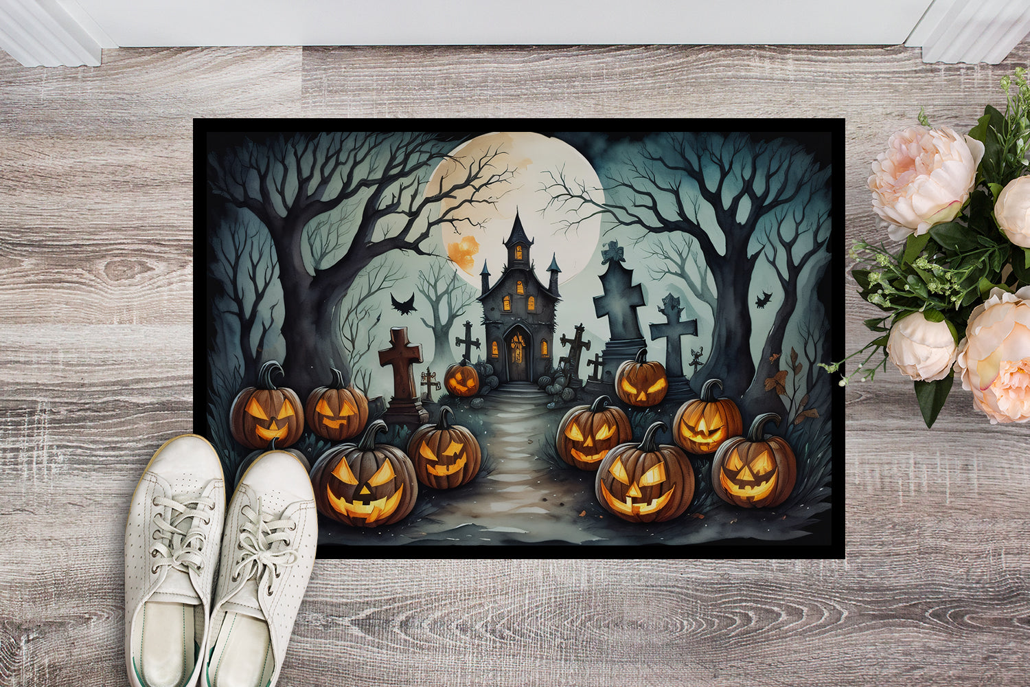 Graveyard Spooky Halloween Indoor or Outdoor Mat 24x36
