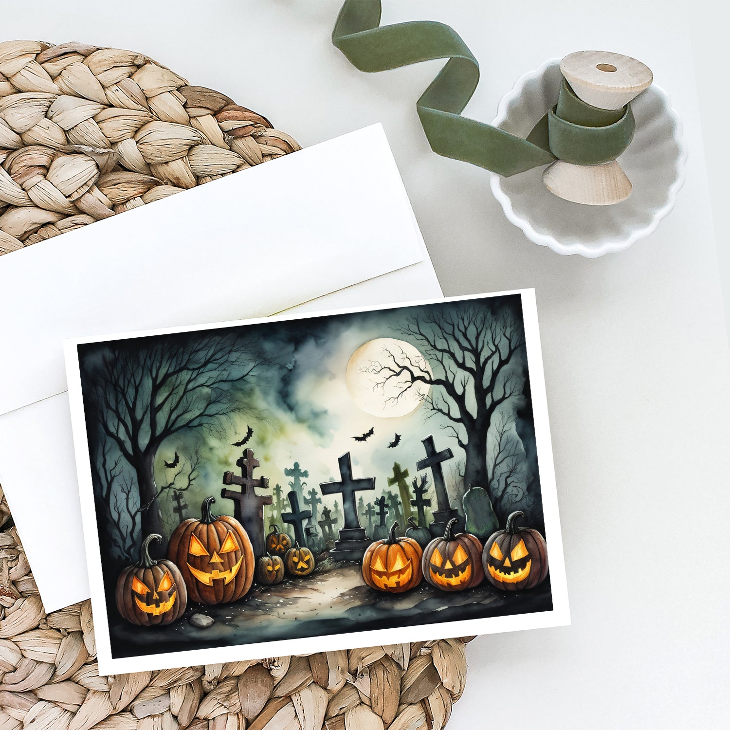 Buy this Graveyard Spooky Halloween Greeting Cards and Envelopes Pack of 8