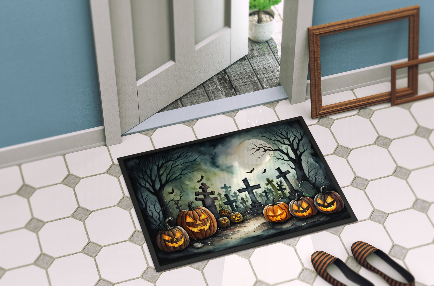 Graveyard Spooky Halloween Indoor or Outdoor Mat 24x36