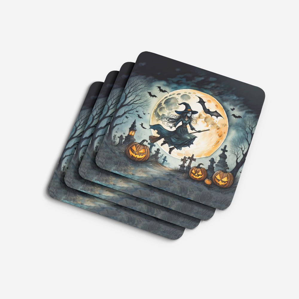 Flying Witch Spooky Halloween Foam Coaster Set of 4