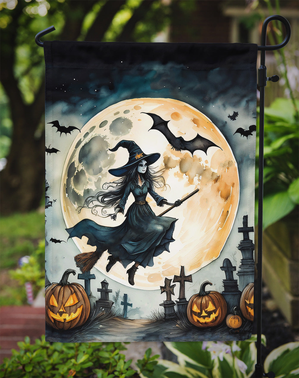 Flying Witch Spooky Halloween Garden Flag