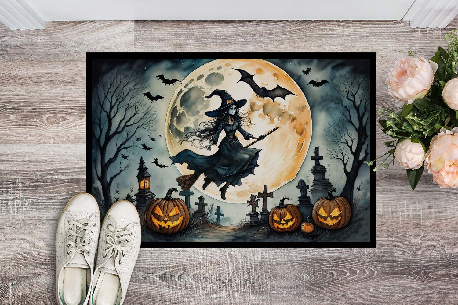Buy this Flying Witch Spooky Halloween Indoor or Outdoor Mat 24x36